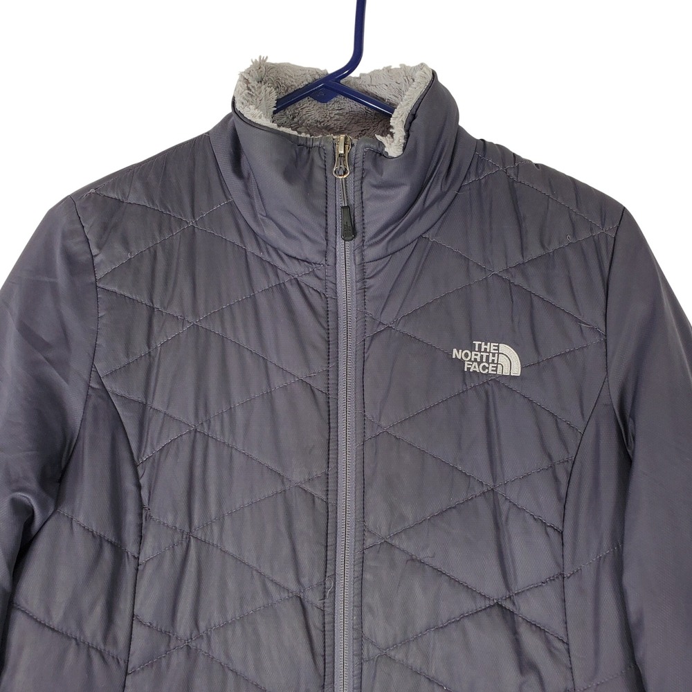 The North Face Womens Gray Quilted Fleece Lined Mock Neck Jacket Size M